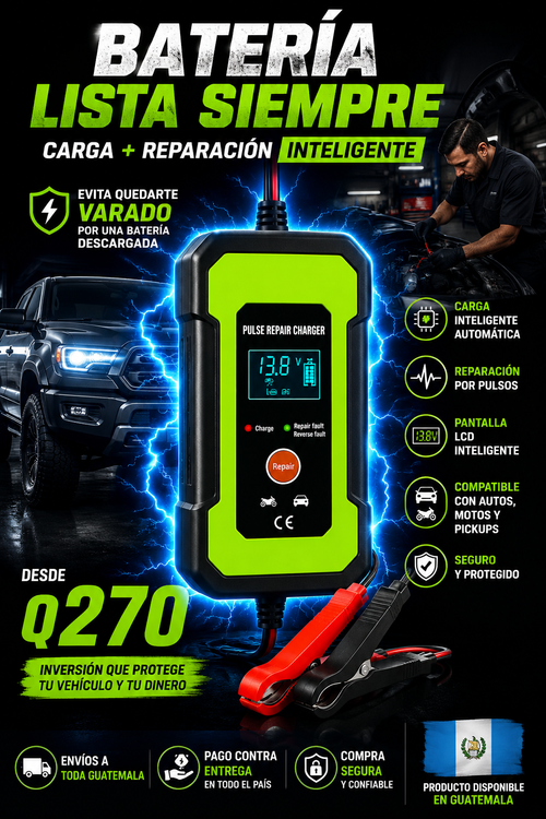 🔋 Cargador Inteligente 12V 6A con Reparación de Baterías | Pantalla LCD | Carga Rápida y Segura 🚗⚡